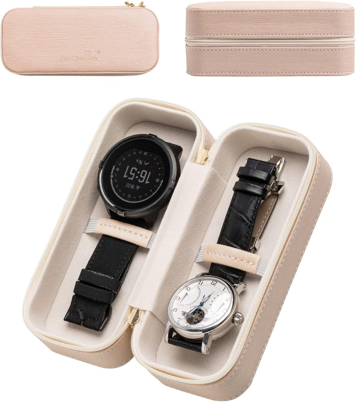 Watch Cases PU Leather Portable Travel Double Watch Box for Wrist Watch